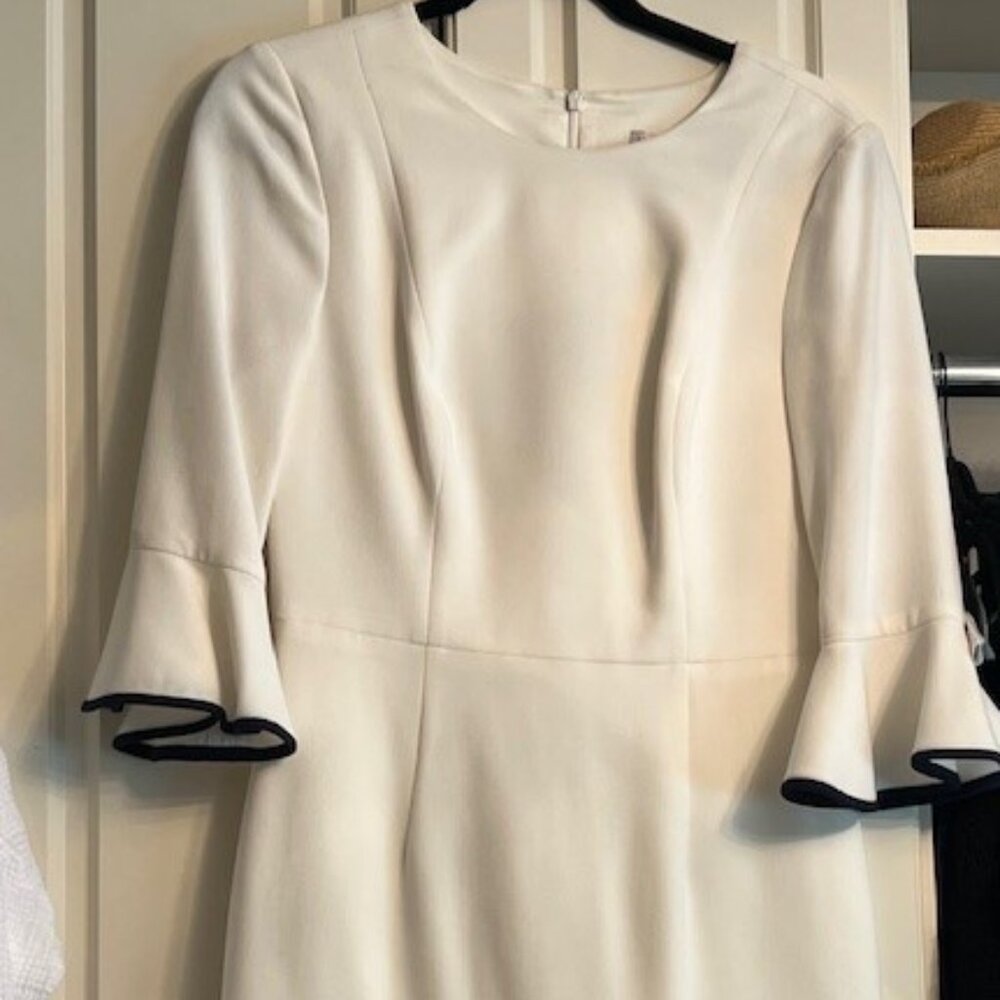 White/Ivory Dress with Navy Trim